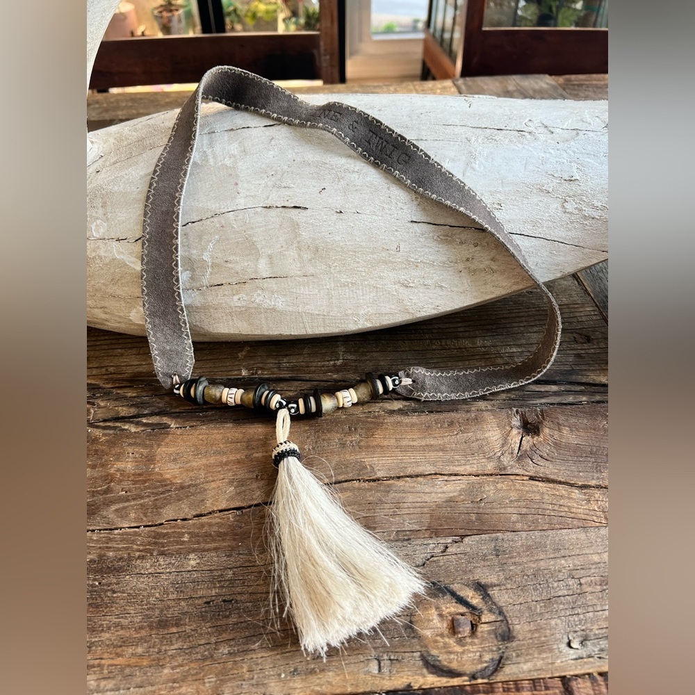 Natural Unique Twine and Twig necklace Horse Hair & Earth Tone Beads 30"